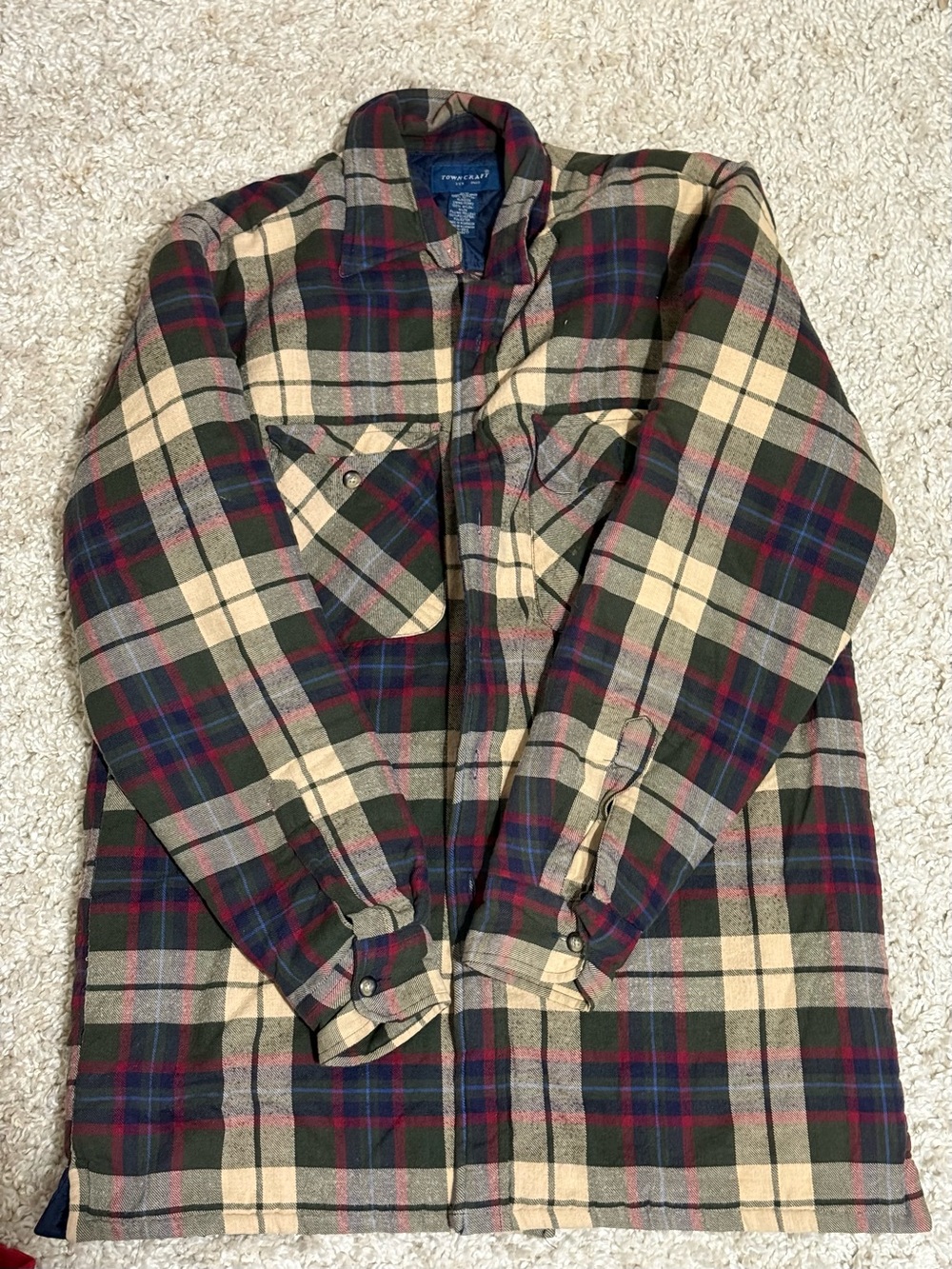 Towncraft Plaid Zip Shirt Jacket in Beige, Green & Red